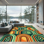 Mid-Century Arched Leaf Earthy Geometric Rug