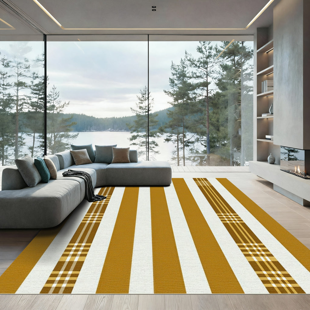 Golden Ochre Striped Tweed Textile Rug