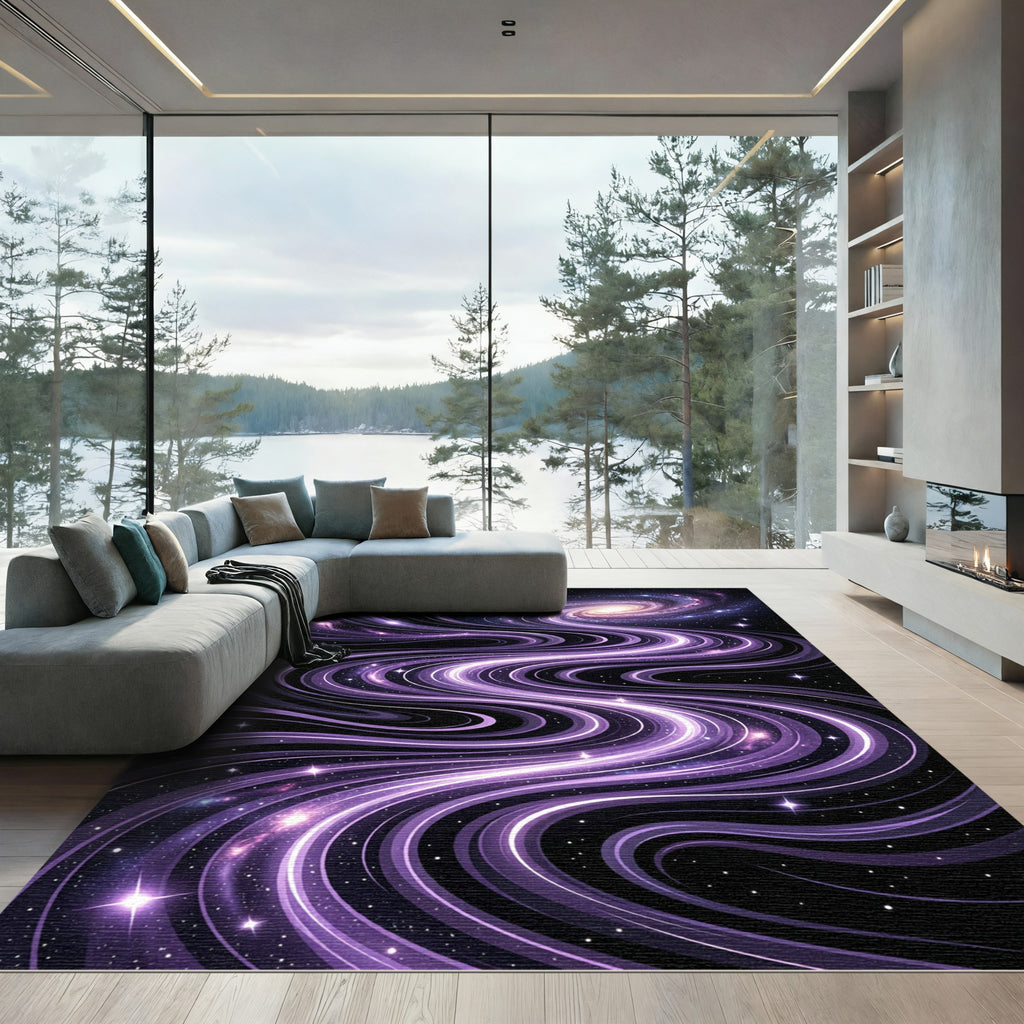 Ethereal Purple Galaxy Cosmic Swirl Rug