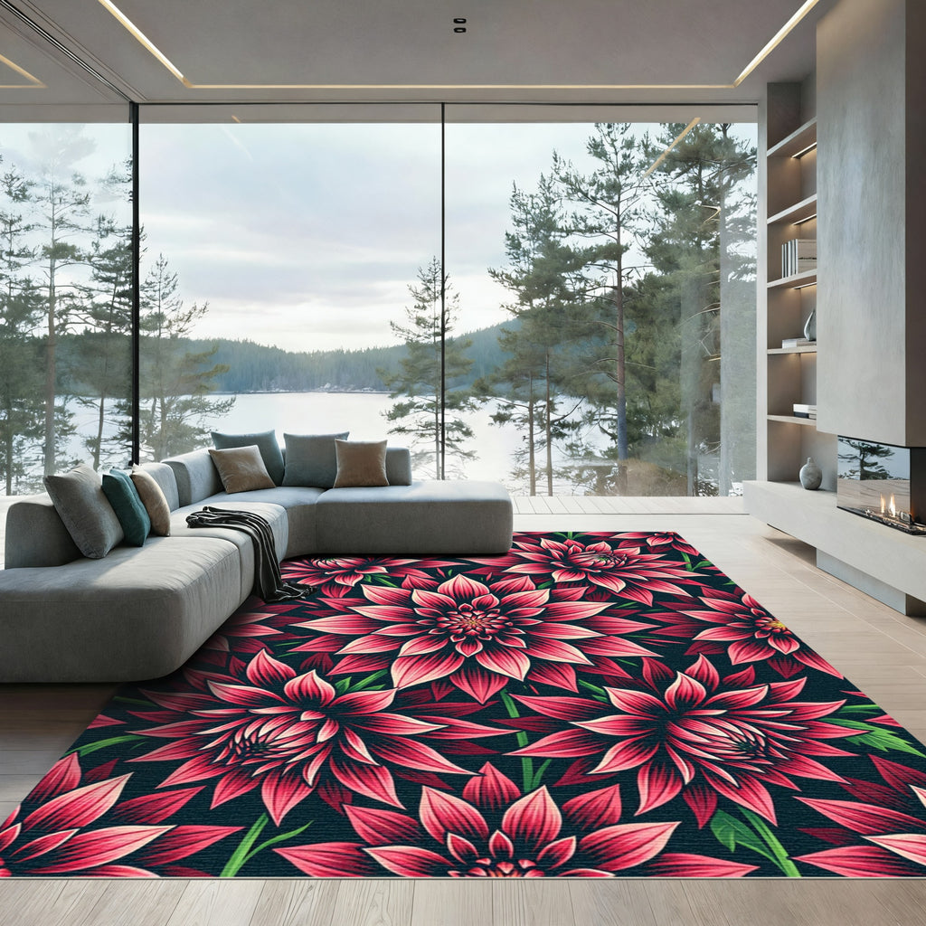 Vibrant Hot Pink Dhalia Floral Garden Rug