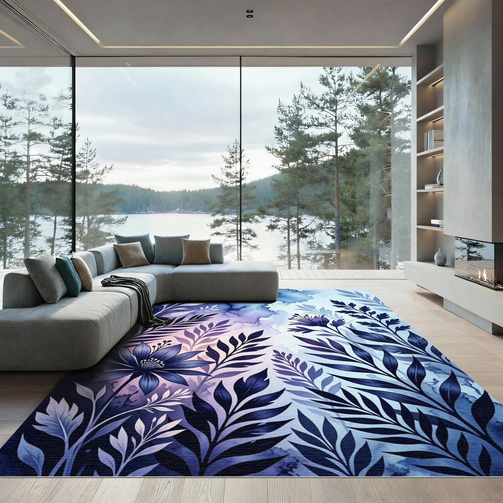 Indigo Floral Watercolor Meadow Rug