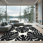 Monstera Leaf Black White Pattern Rug