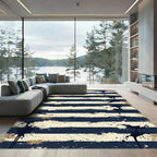 Navy Cream Splatter Stripe Background Rug