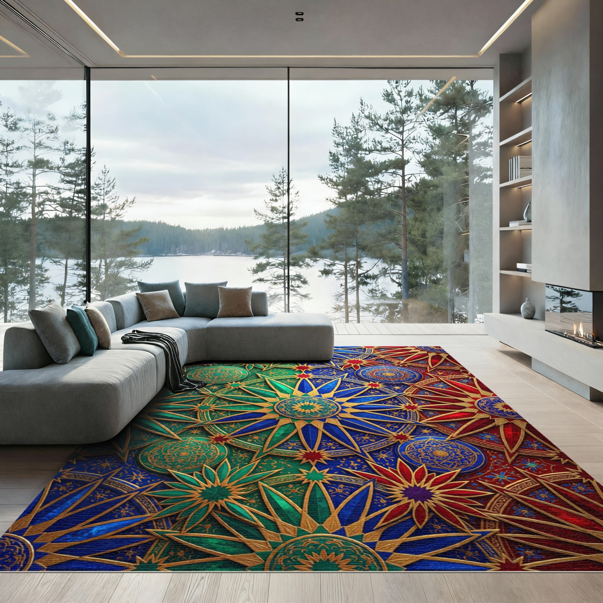 Radiant Gemstone Starry Kaleidoscope Medallion Rug