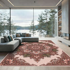 Crimson Floral Mandala Frame Rug