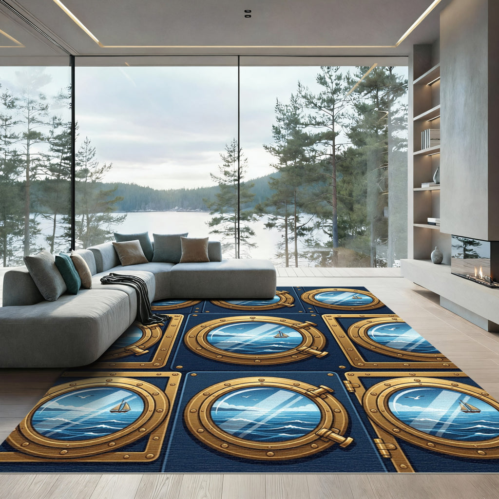 Nautical Porthole Sailboat Ocean View Rug