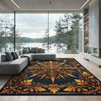 Ornate Golden Sunburst Filigree Medallion Rug