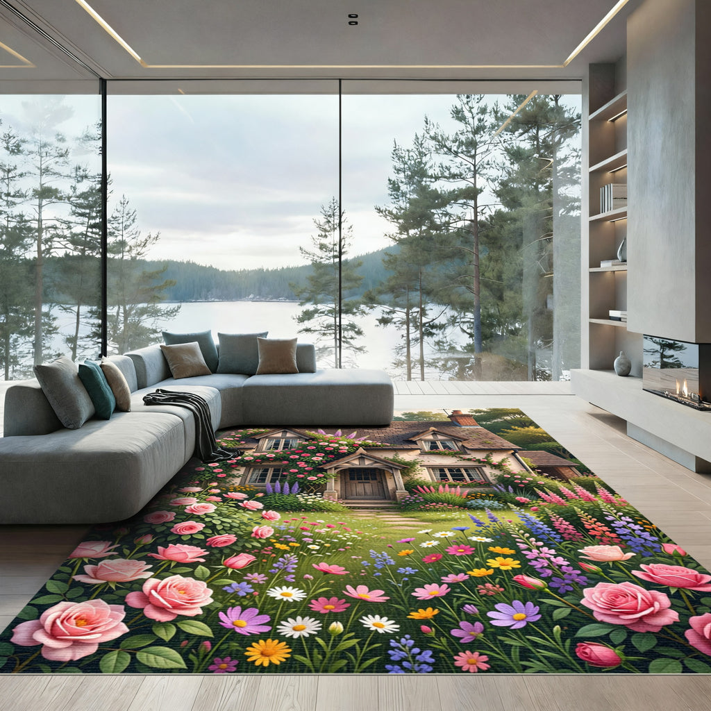 Charming Pink Roses Cottage Garden Rug