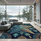 Ornate Teal and Gold Astral Star Rug