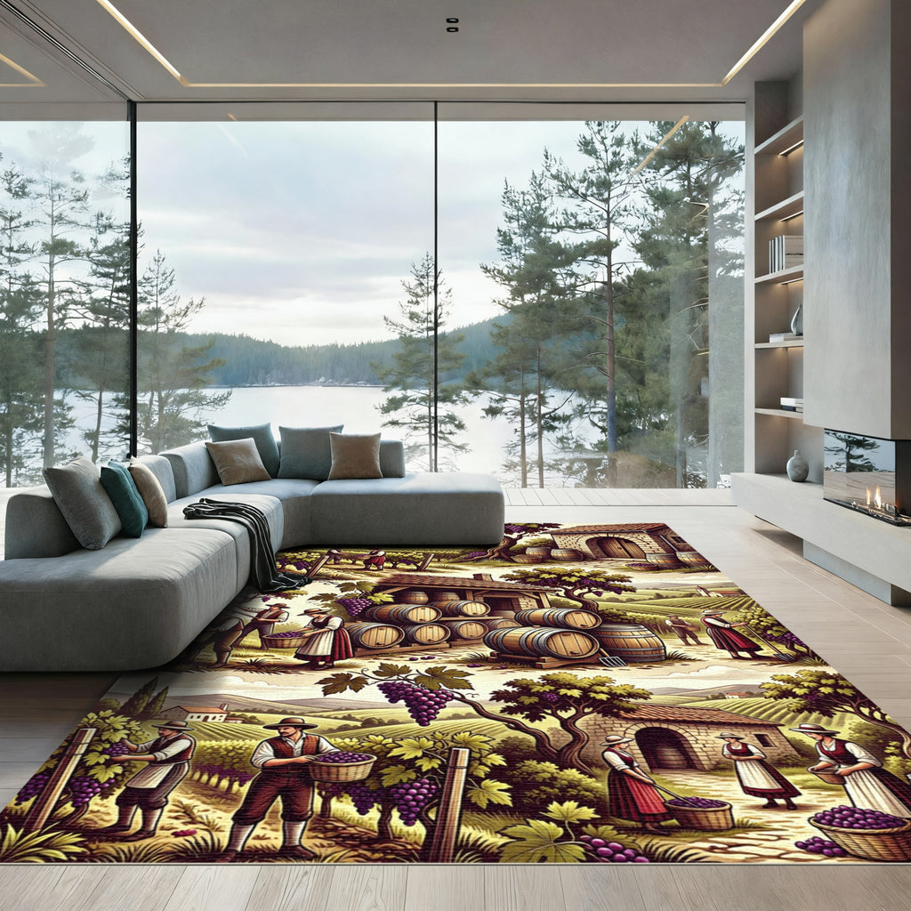 Vineyard Harvest Scene With Grapes Rug