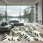 Earthy Green Leafy Branch Pattern Rug