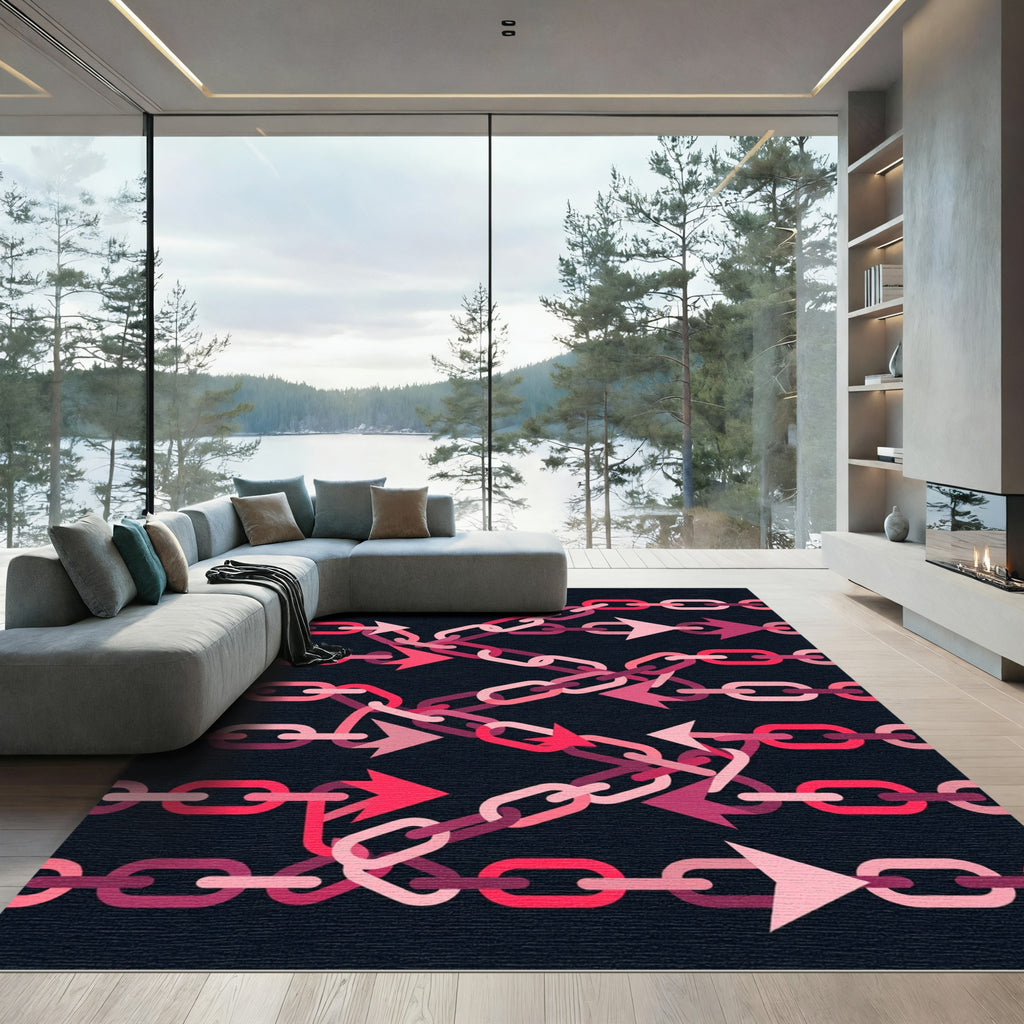 Bold Pink Interlocking Arrow Chain Link Rug