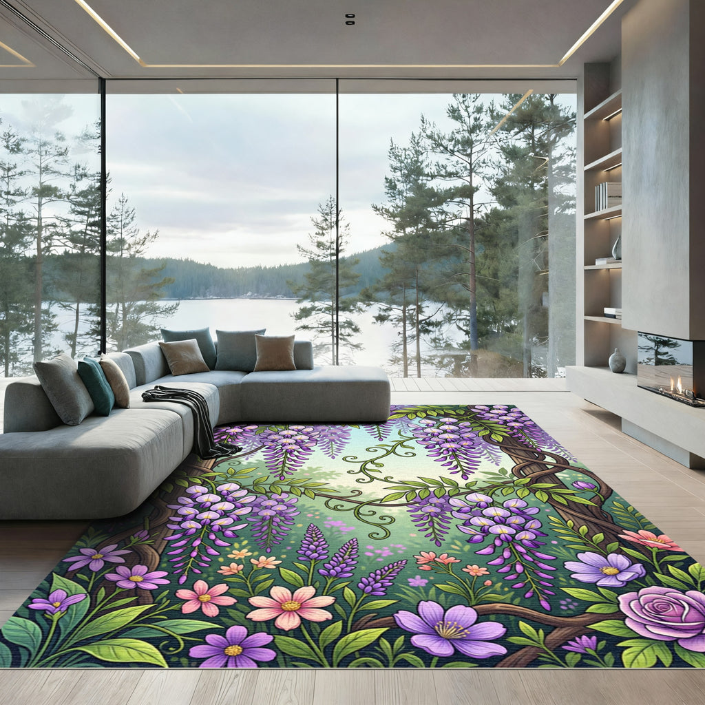Wisteria Garden Trellis Floral Botanical Art Rug