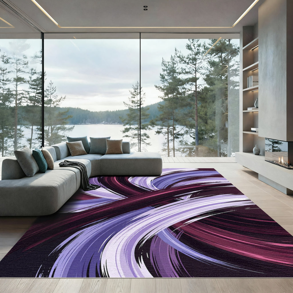 Abstract Plum and Lavender Swirl Rug
