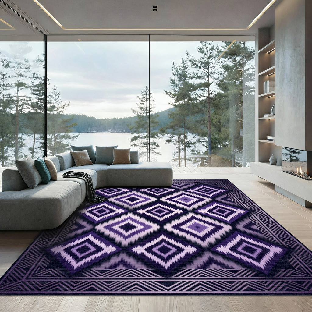Purple Diamond Tribal Frame Rug