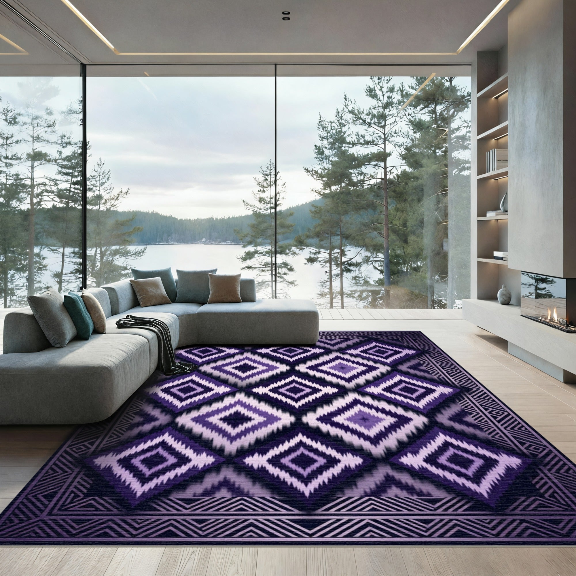 Purple Diamond Tribal Frame Rug