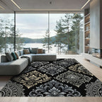 Ornate Gray Gold Accents Damask Rug