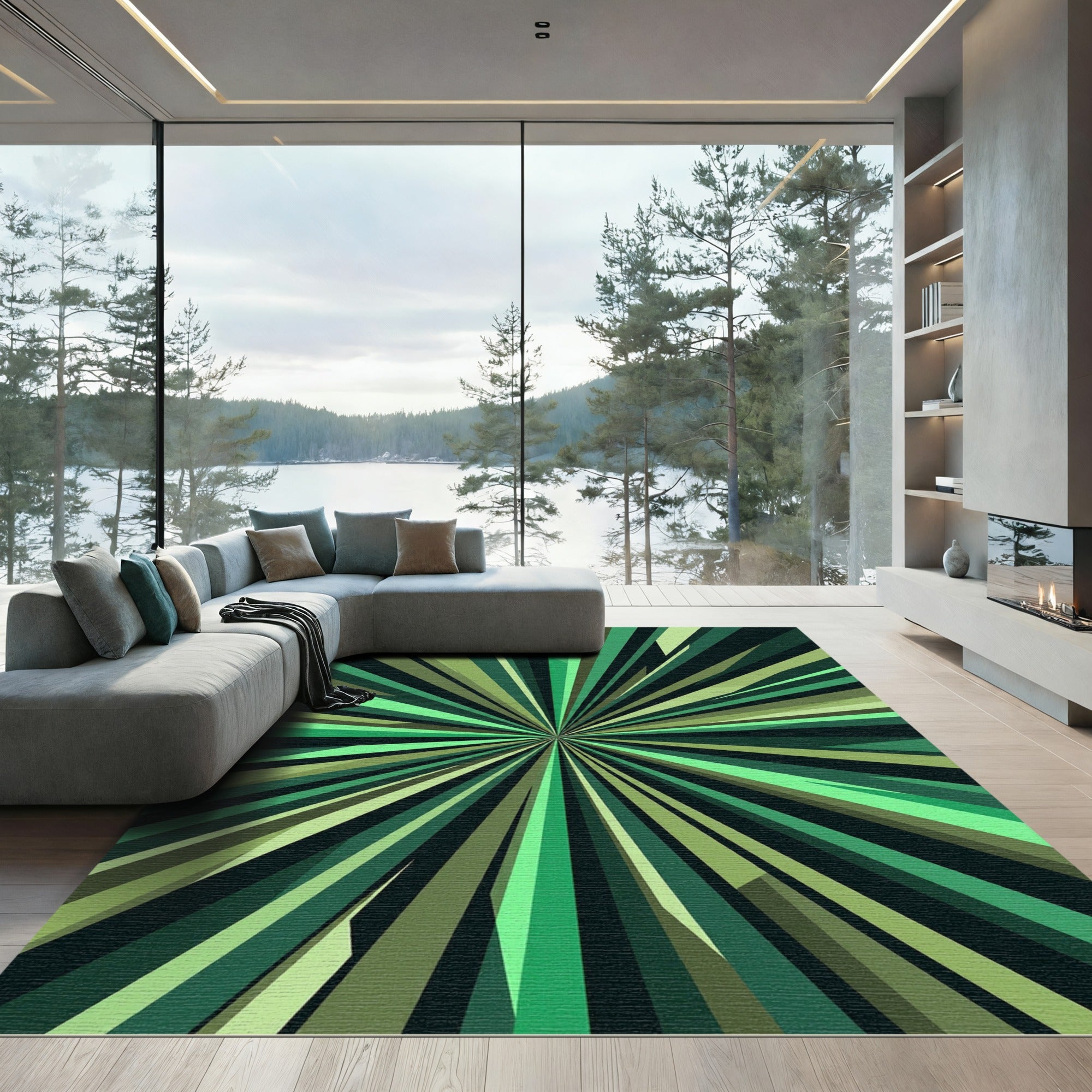 Emerald Burst Sunburst Geometric Rug