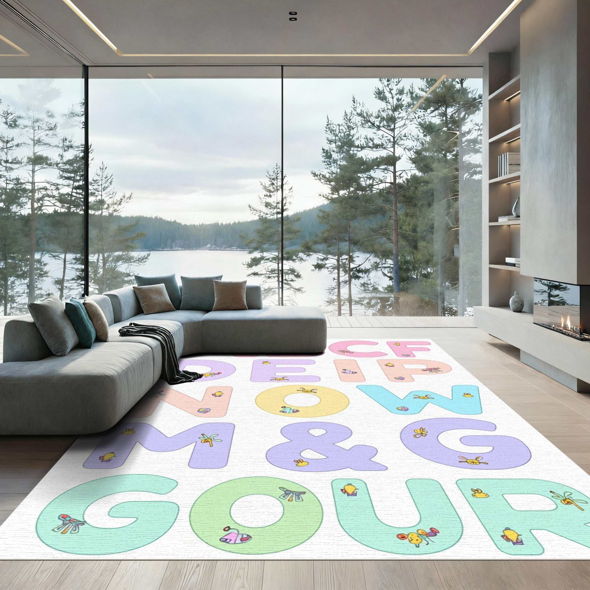 Pastel Alphabet Garden Friends Rug