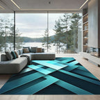 Modern Geometric Cyan Layered Abstract Rug