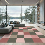 Terracotta Rose Sage Checkerboard Squares Rug