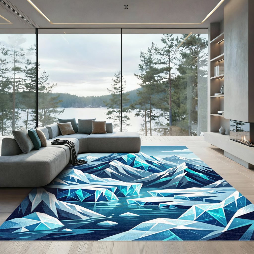 Ice Crystal Mountain Peak Landscape Rug