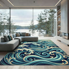 Azure Aqua Swirling Water Curl Rug