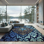 Ornate Blue Golden Acanthus Medallion Rug