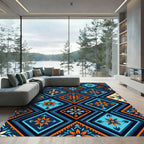 Vibrant Blue and Orange Geo Floral Rug