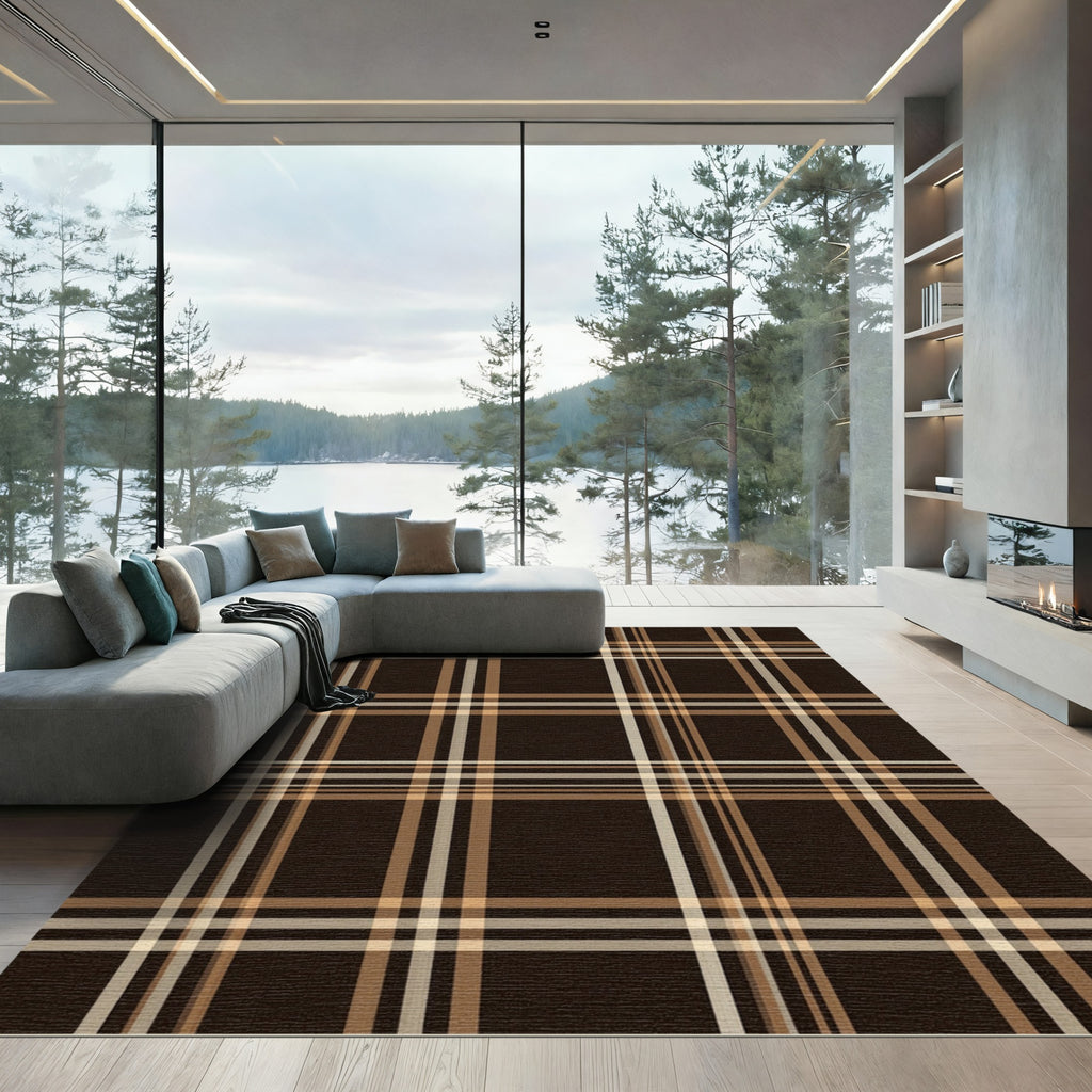 Classic Brown Tan Plaid Checkered Rug