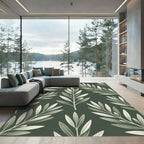 Elegant Olive Branch Deep Green Rug