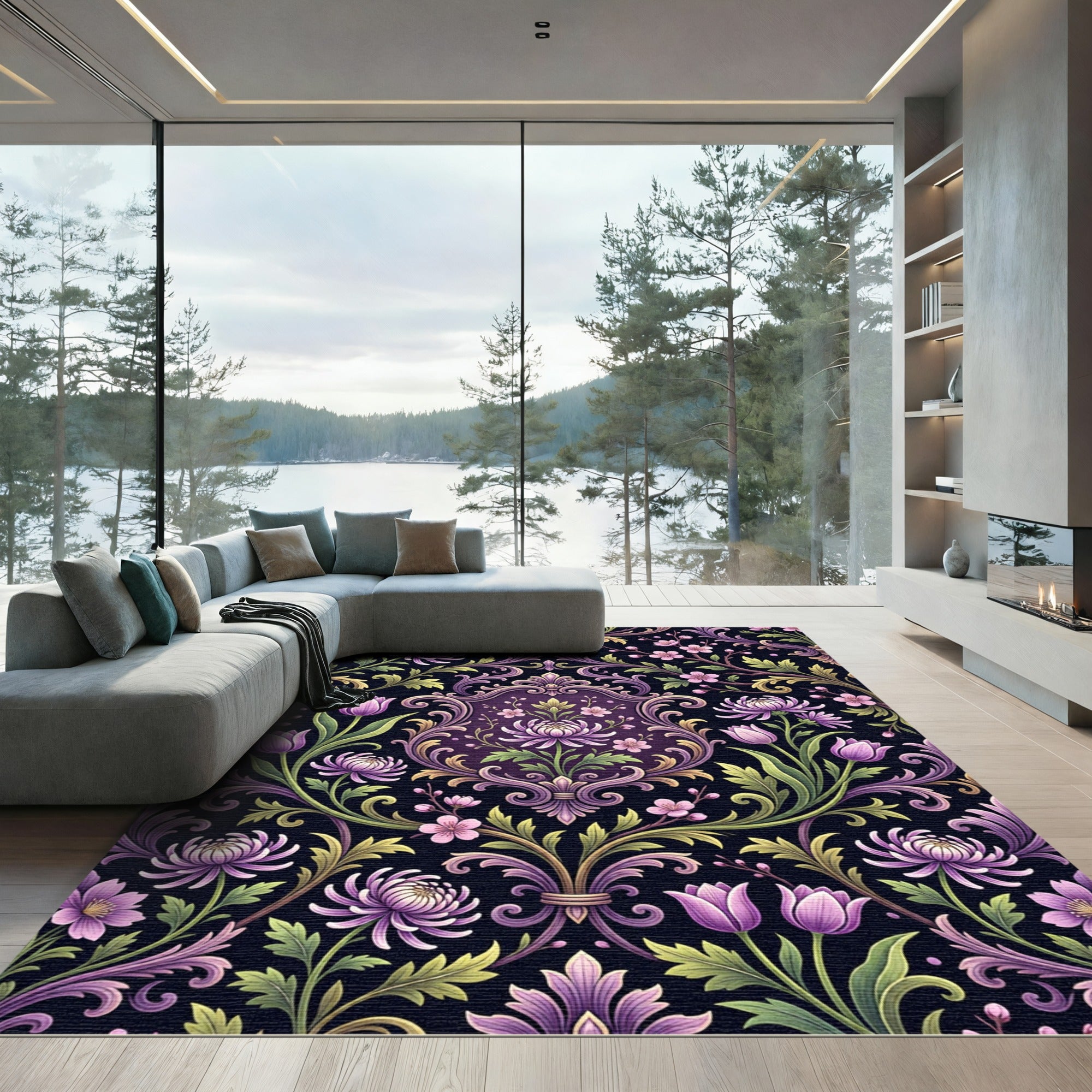 Floral Damask Plum Botanical Garden Rug