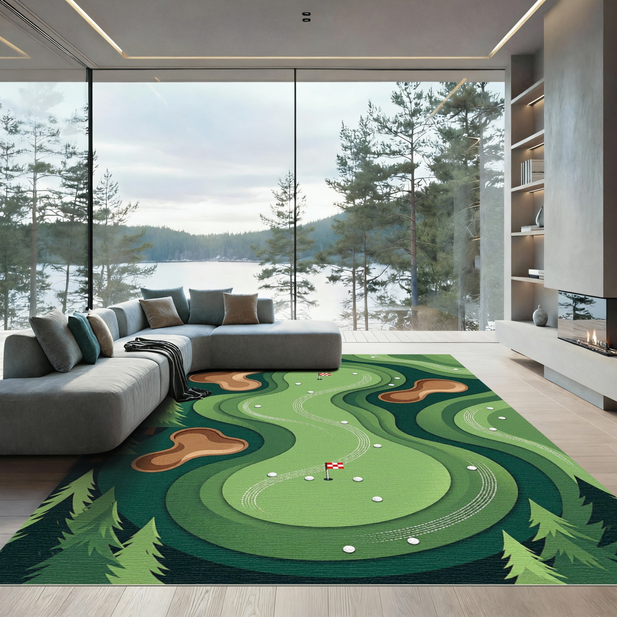 Abstract Green Golf Course Landscape Rug