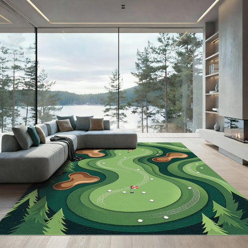 Abstract Green Golf Course Landscape Rug