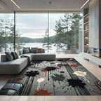 Grayscale Splatter Abstract Tire Tracks Rug