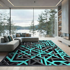 Geometric Teal and Charcoal Intersecting Lines Rug