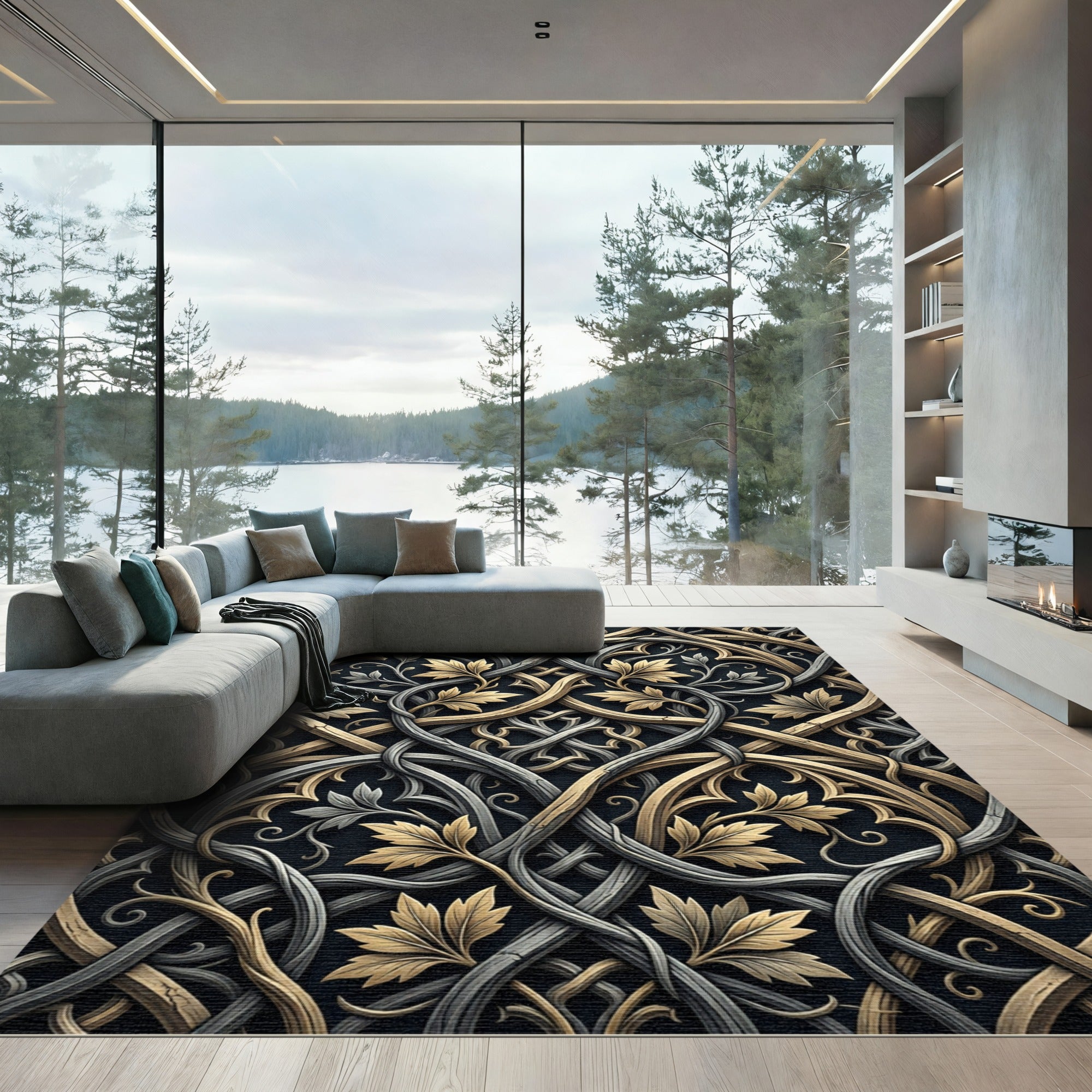 Gilded Silver Intertwined Filigree Scroll Rug