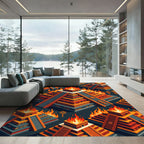 Fiery Aztec Temple Isometric Golden Sun Rug