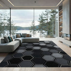 Monochromatic Hexagon Geometric Arrangement Rug