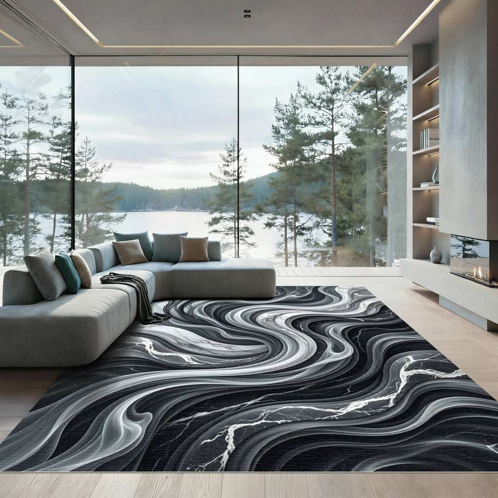 Monochromatic Swirl Marble Waves Rug