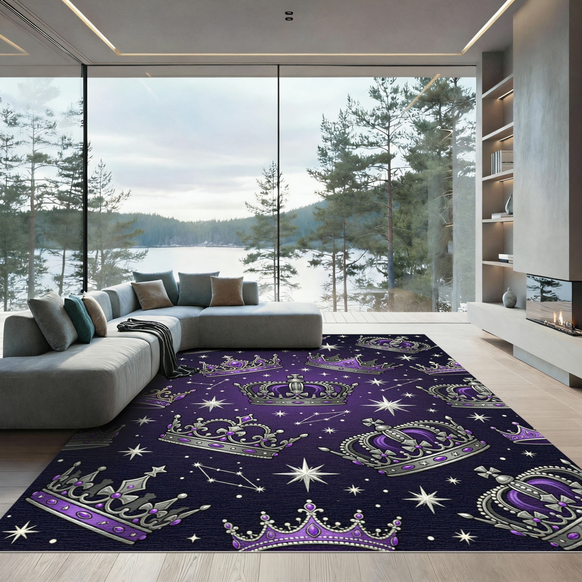 Regal Purple Crown Celestial Starry Sky Rug