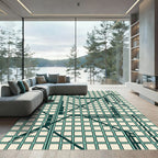 Minimalist Teal Grid Geometric Linear Rug