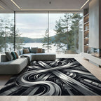 Monochromatic Industrial Steel Abstract Curve Rug