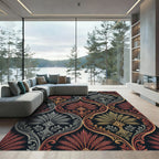 Ornate Crimson and Gold Palmette Tapestry Rug