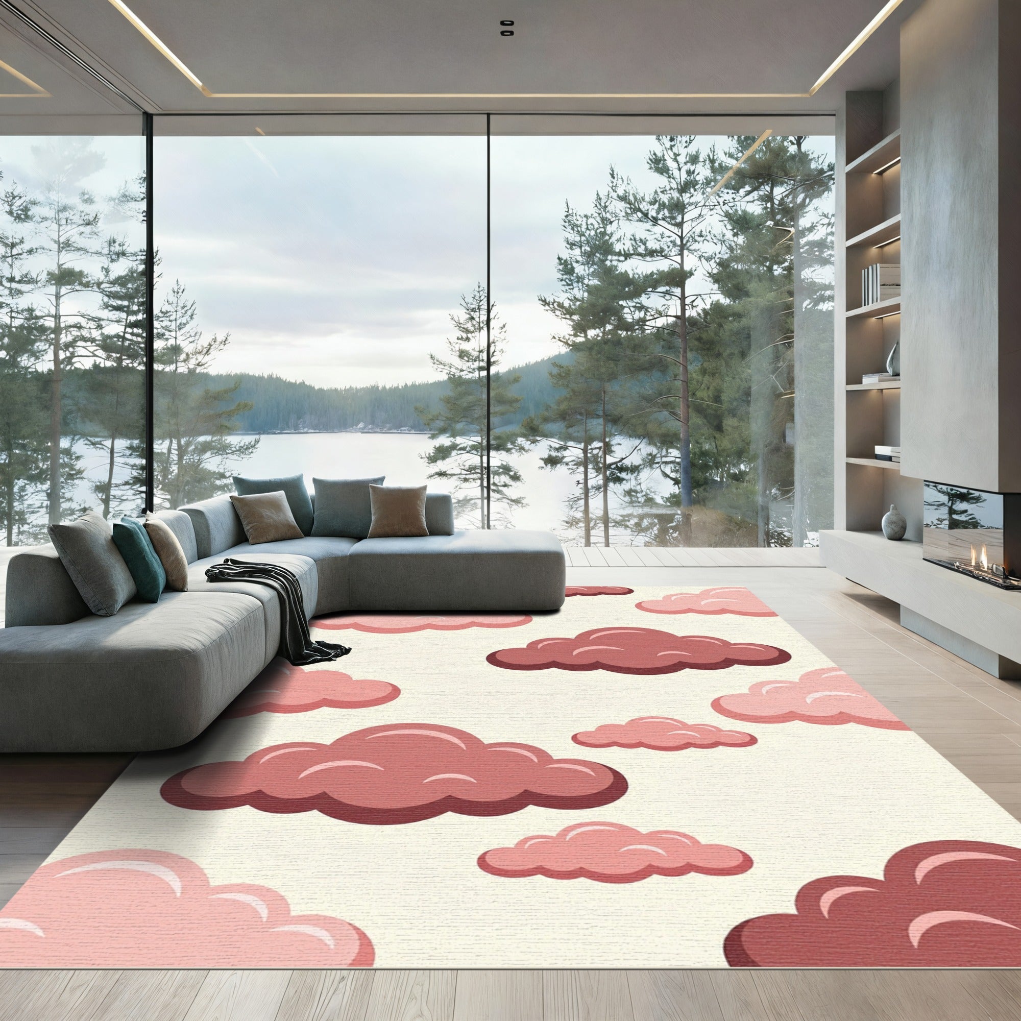 Whimsical Dusty Rose Cloud Sky Rug