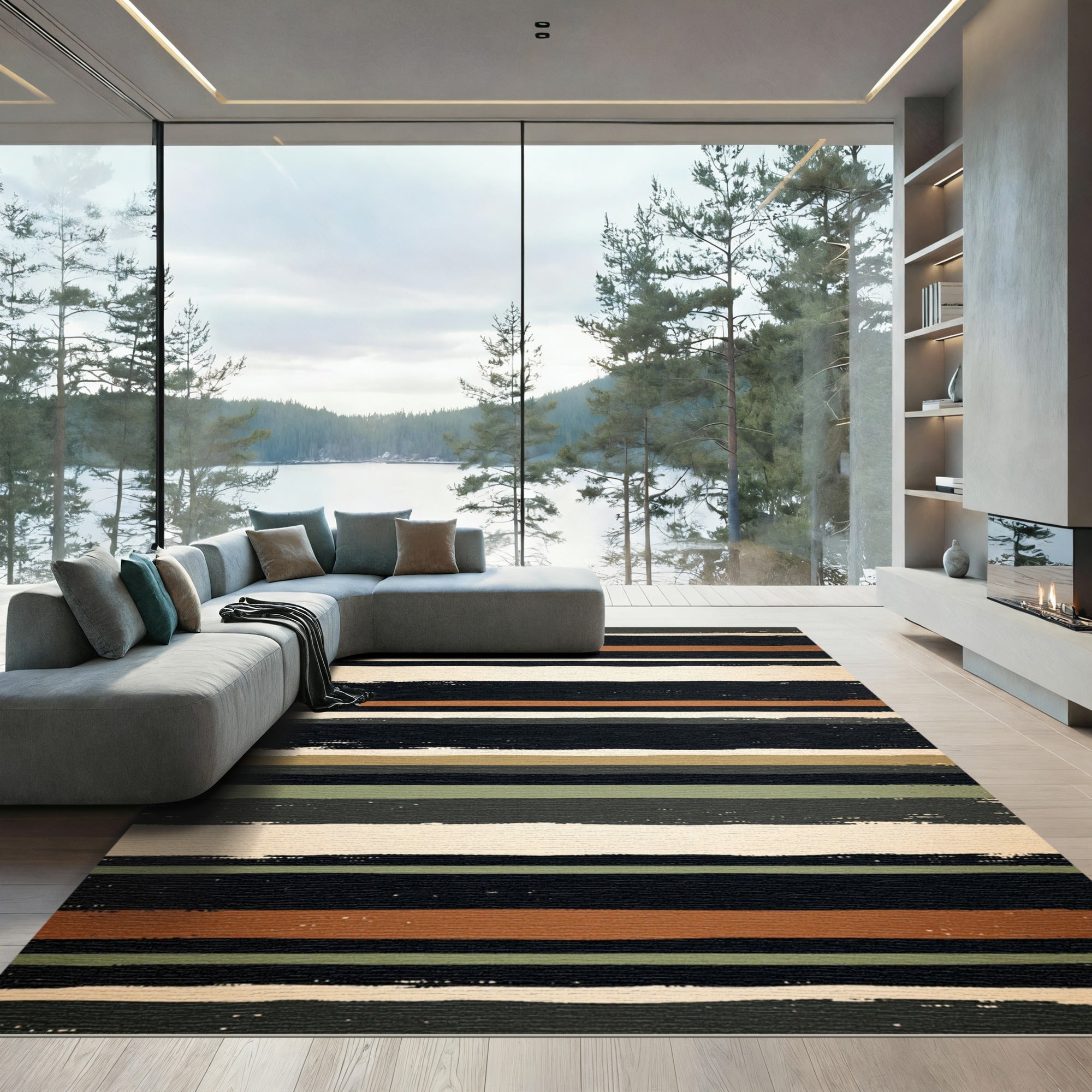 Earthy Tones Hand Painted Stripe Rug