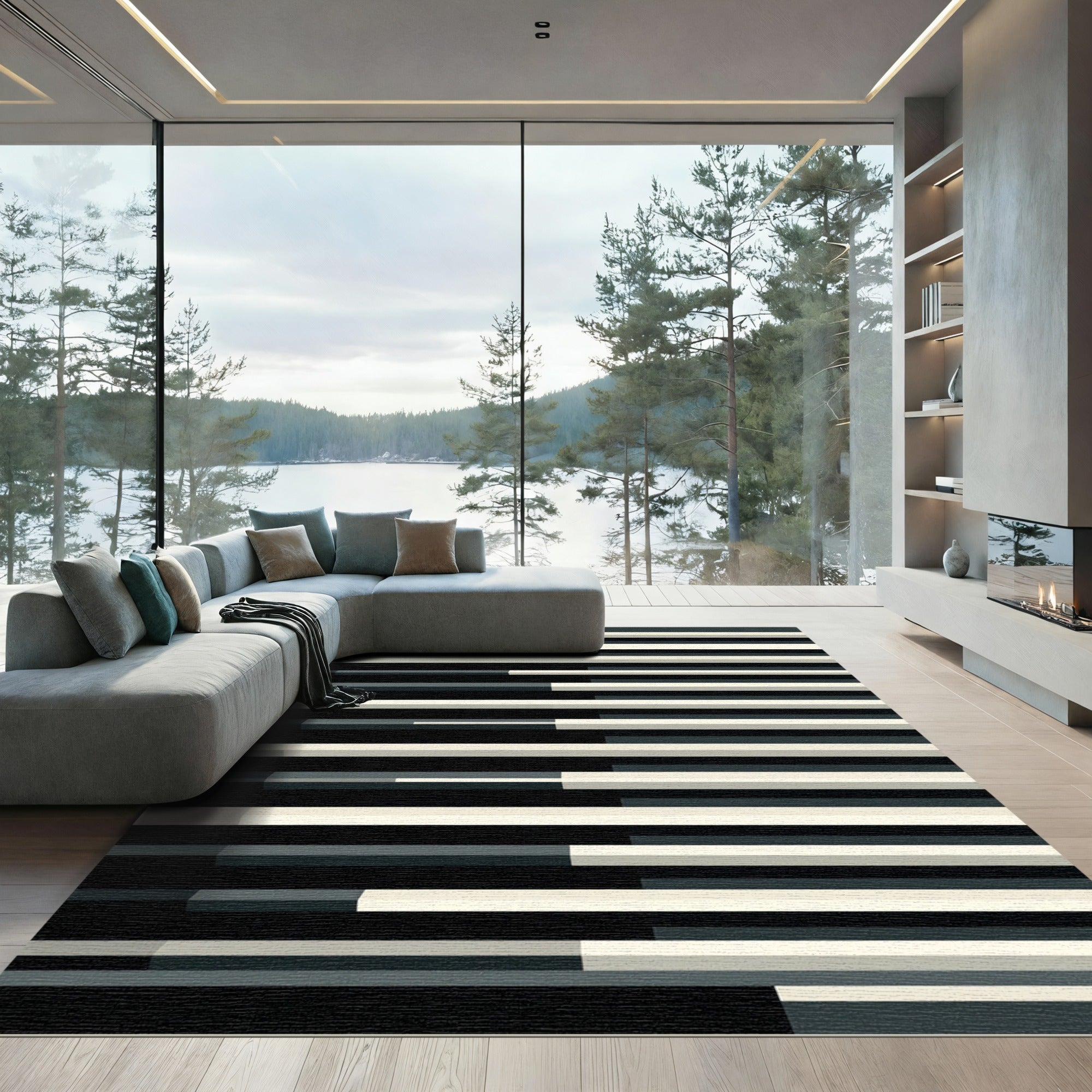 Monochrome Horizontal Block Stripe Rug