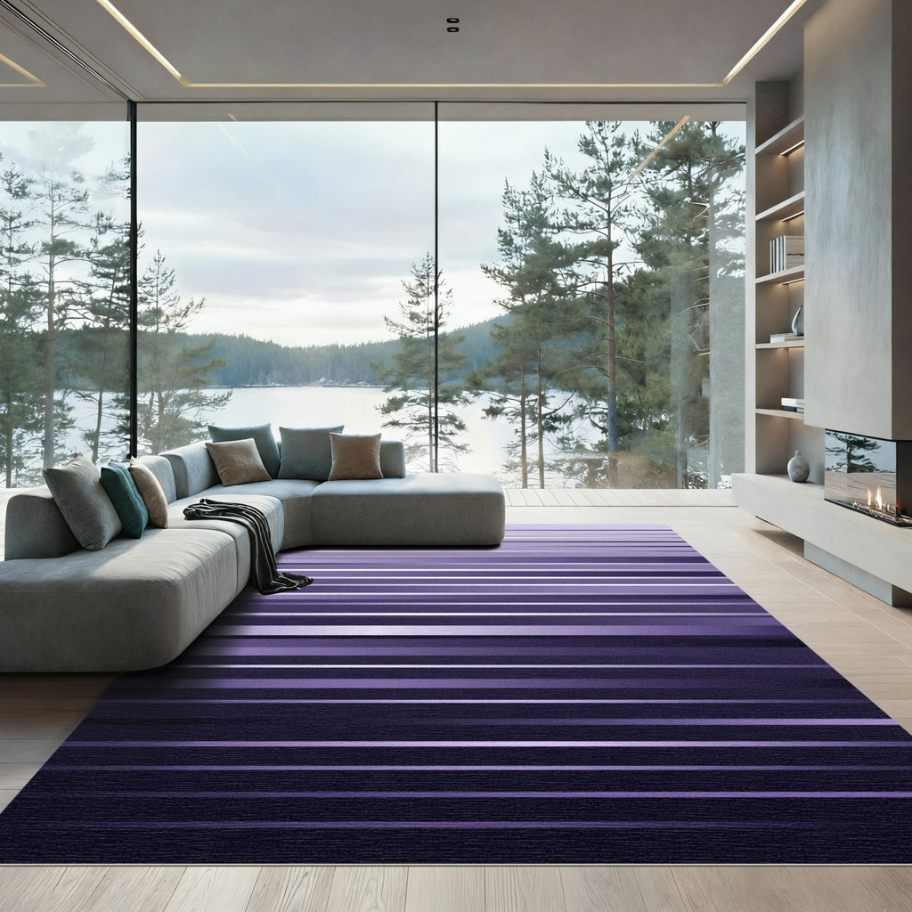 Modern Purple Gradient Linear Striped Rug