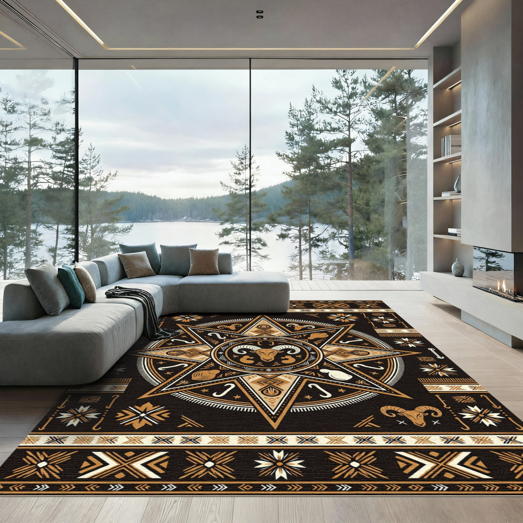 Geometric Ram Star Earthy Tone Rug