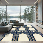 Navy Golden Arch Lattice Mosaic Rug